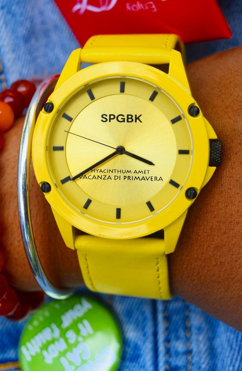 SPGBK Watches Celebration Leather Strap Watch, 44mm, Alternate, color, 