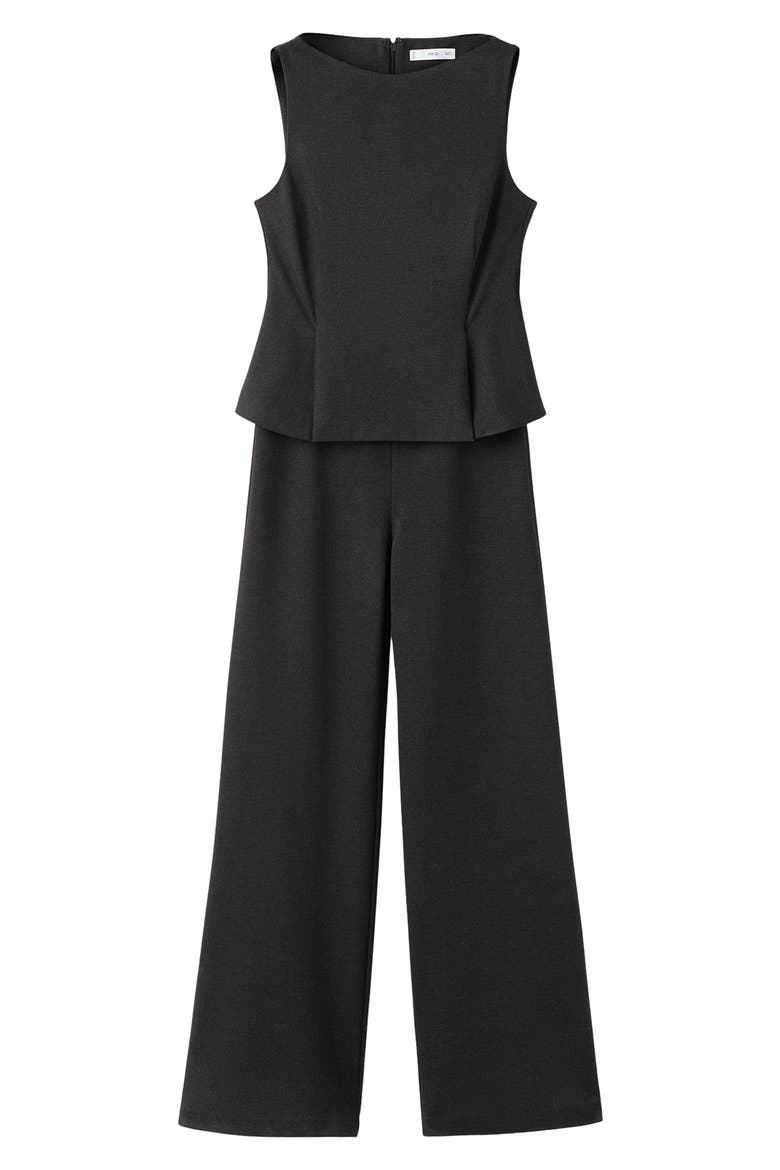 Peplum Sleeveless Jumpsuit, Main, color, BROWN
