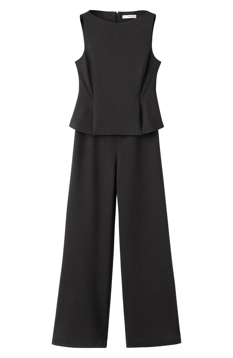 MANGO Peplum Sleeveless Jumpsuit, Main, color, Brown