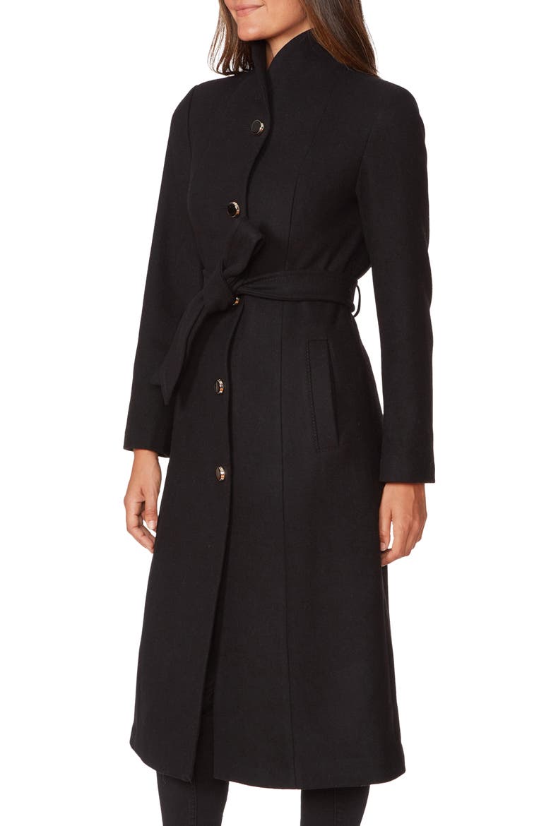 belted wool blend coat, Alternate, color, BLACK