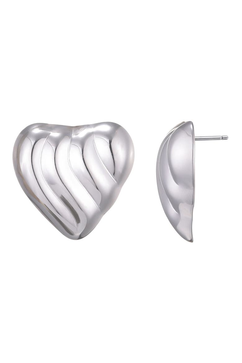 Heart Statement Stud Earrings, Alternate, color, SILVER