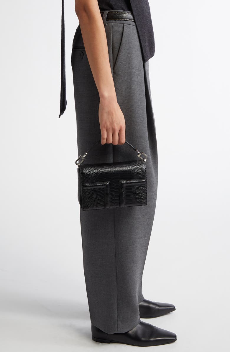 TOTEME Mini T-Flap Lizard Embossed Leather Top Handle Bag, Alternate, color, Black