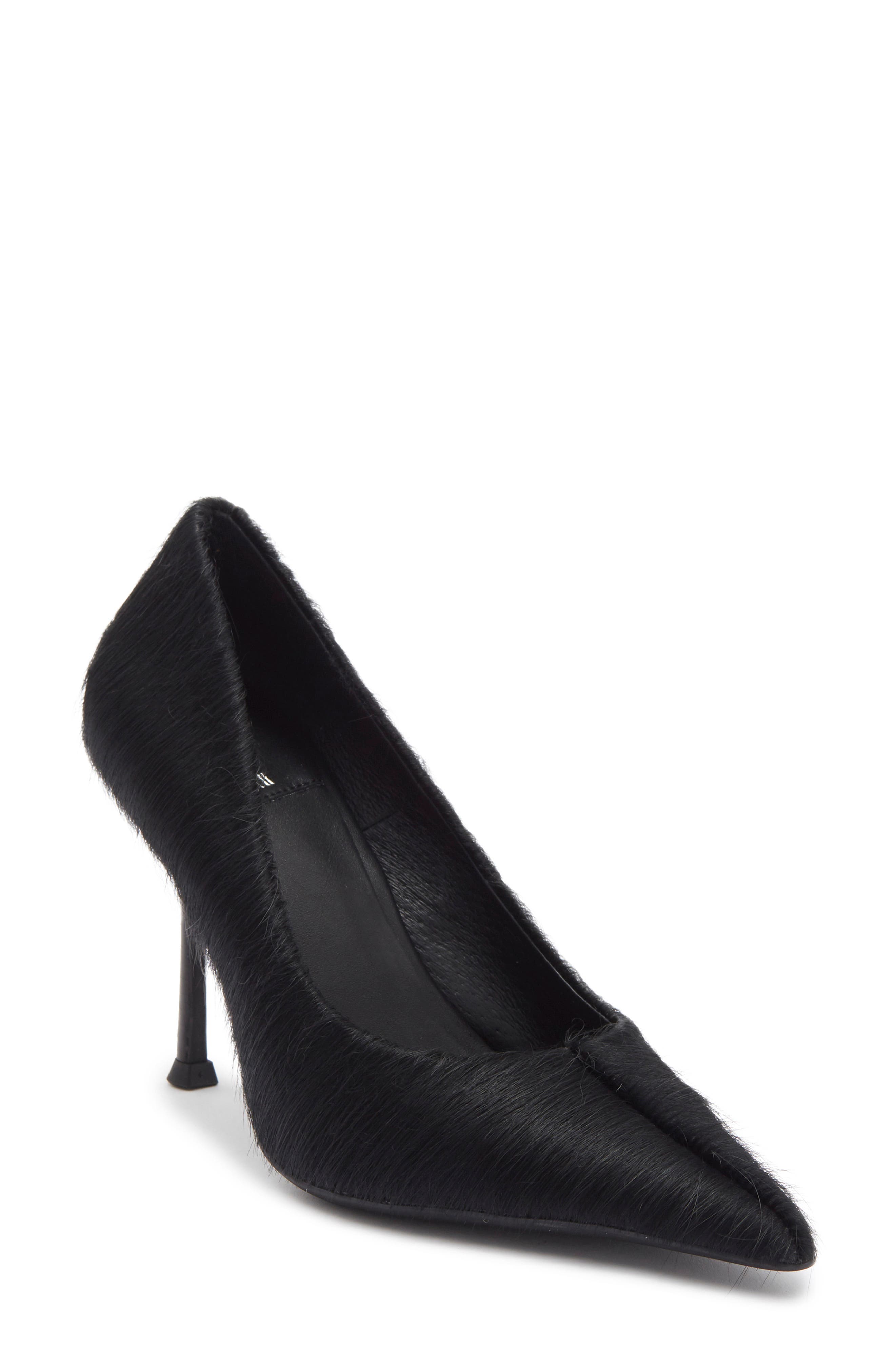 Jeffrey Campbell Genuine Calf Hair Pointed Toe Pump, Main, color, Black Longhair