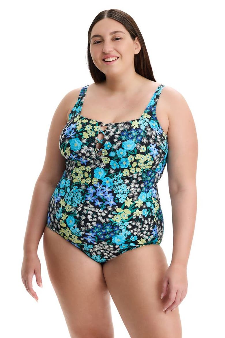 Havana Heat Plus Size Square Neck One Piece Swimsuit, Main, color, Blue
