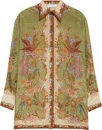 Zimmermann Indra Placed Print Relaxed Fit Silk Button-Up Shirt