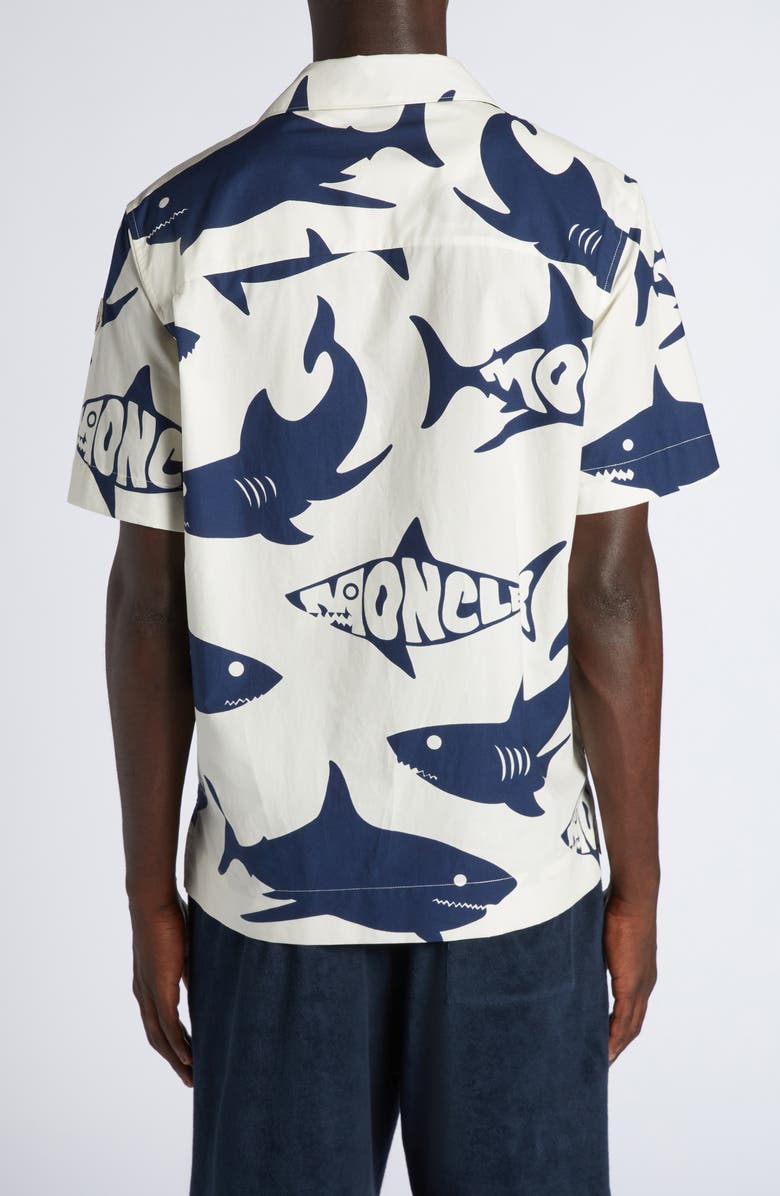 Moncler Shark Print Cotton Snap-Up Shirt, Alternate, color, 
