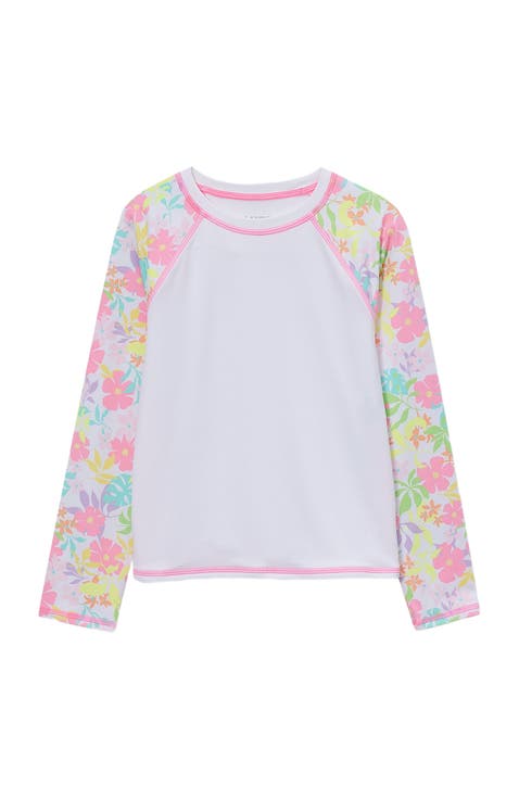 Girls Long Sleeve Mock Neck UPF 50 Swim Rash Guard