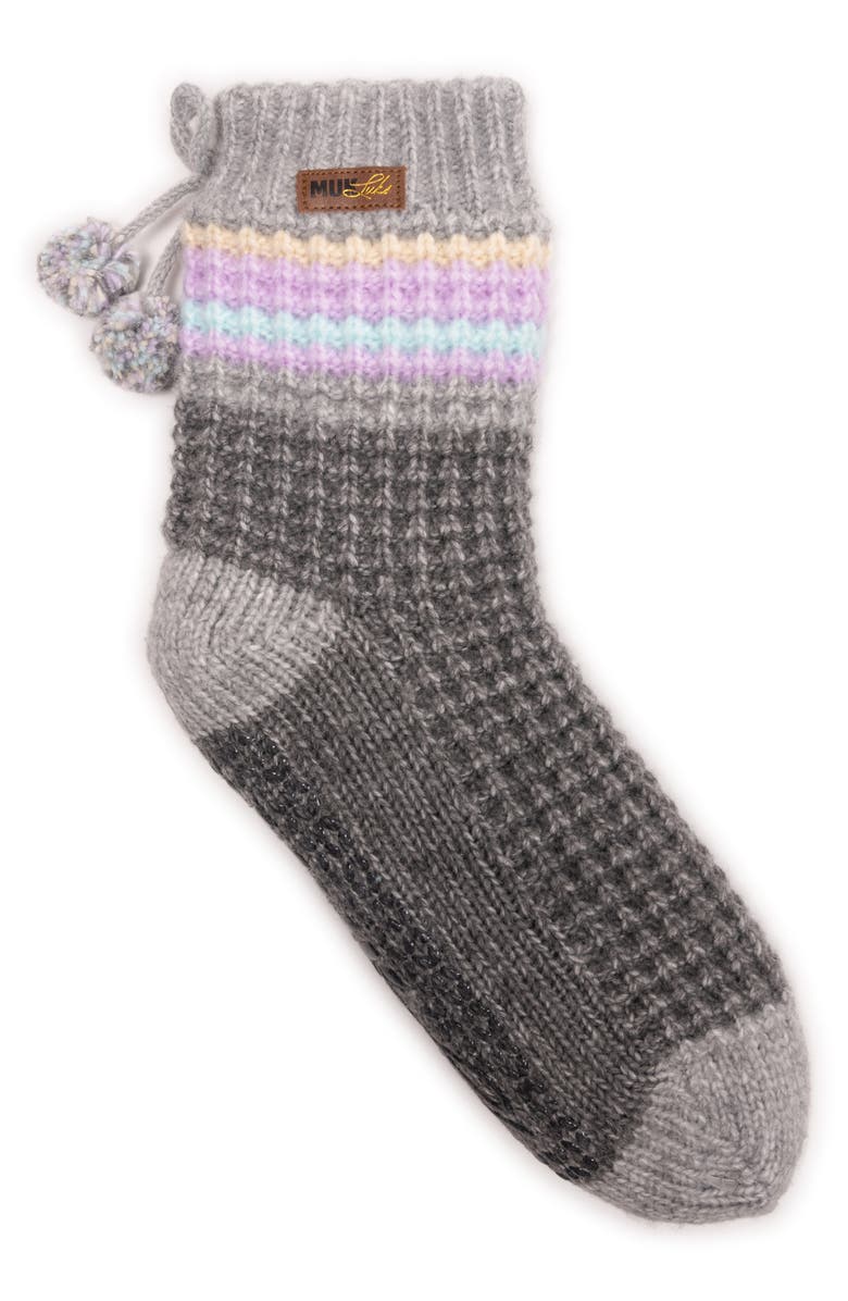 MUK LUKS Waffle Cottage Crew Sock, Main, color, Grey