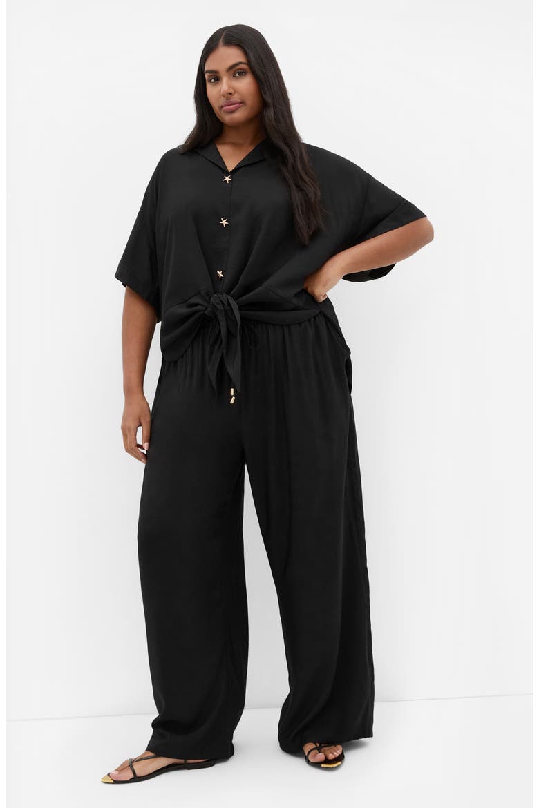 Kalea Tie Front Button-Up Shirt, Alternate, color, BLACK