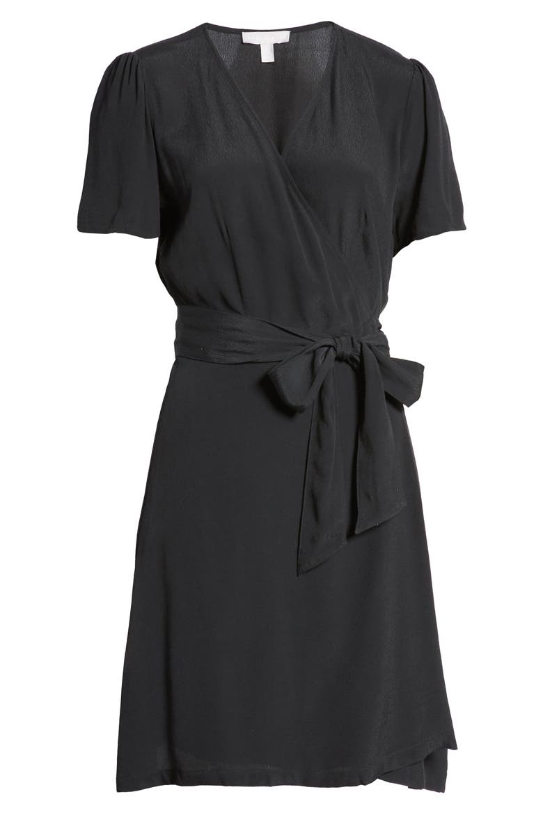 Print Wrap Minidress, Alternate, color, BLACK