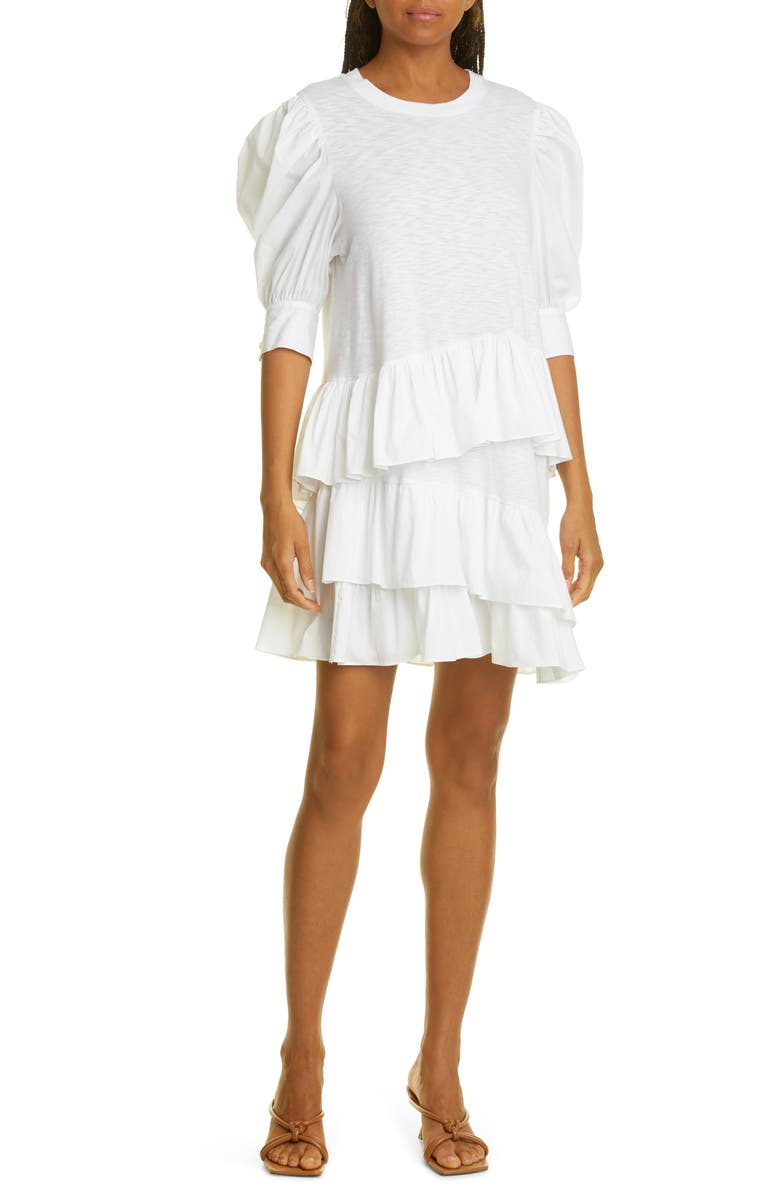 Cinq à Sept Shara Ruffle Cotton Minidress, Main, color, White