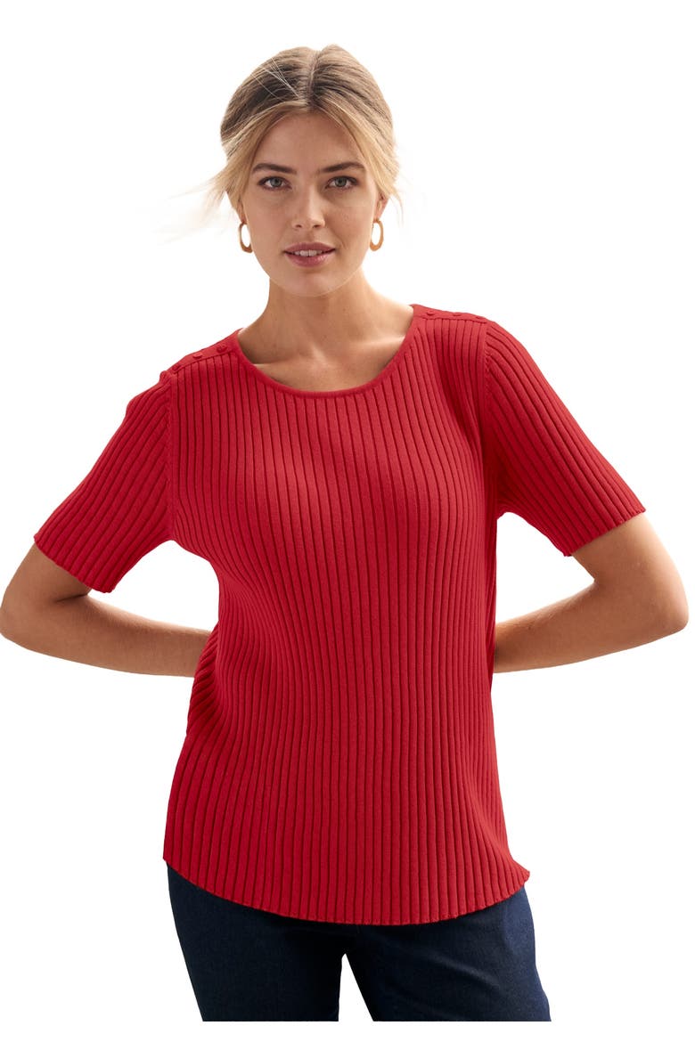Button Ribbed Knit Pullover Sweater, Main, color, CLASSIC RED