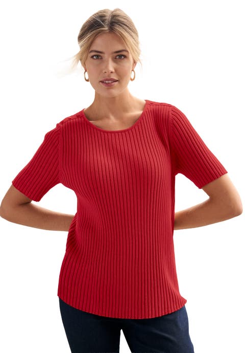 Button Ribbed Knit Pullover Sweater
