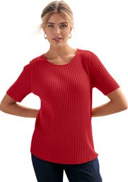Jessica London Button Ribbed Knit Pullover Sweater