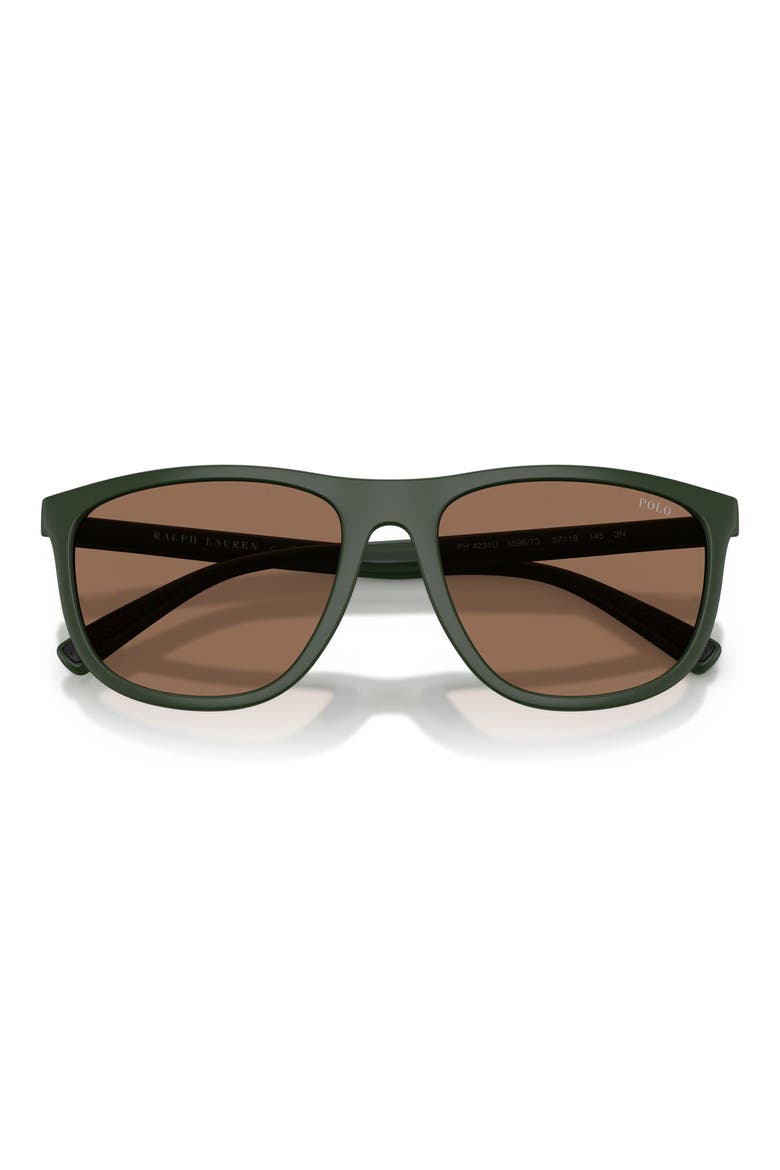 57mm Pillow Sunglasses, Alternate, color, MATTE DARK GREEN / DARK BROWN