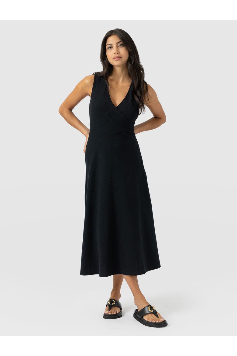 Sleeveless Maggie Wrap Dress, Alternate, color, Black Textured