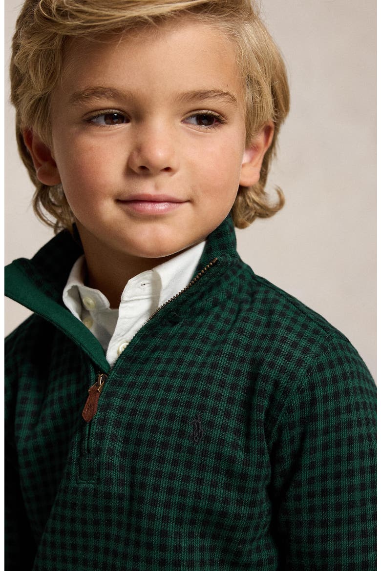 Kids' Check Estate Rib Quarter Zip Pullover, Alternate, color, MICRO HOLIDAY CHECK
