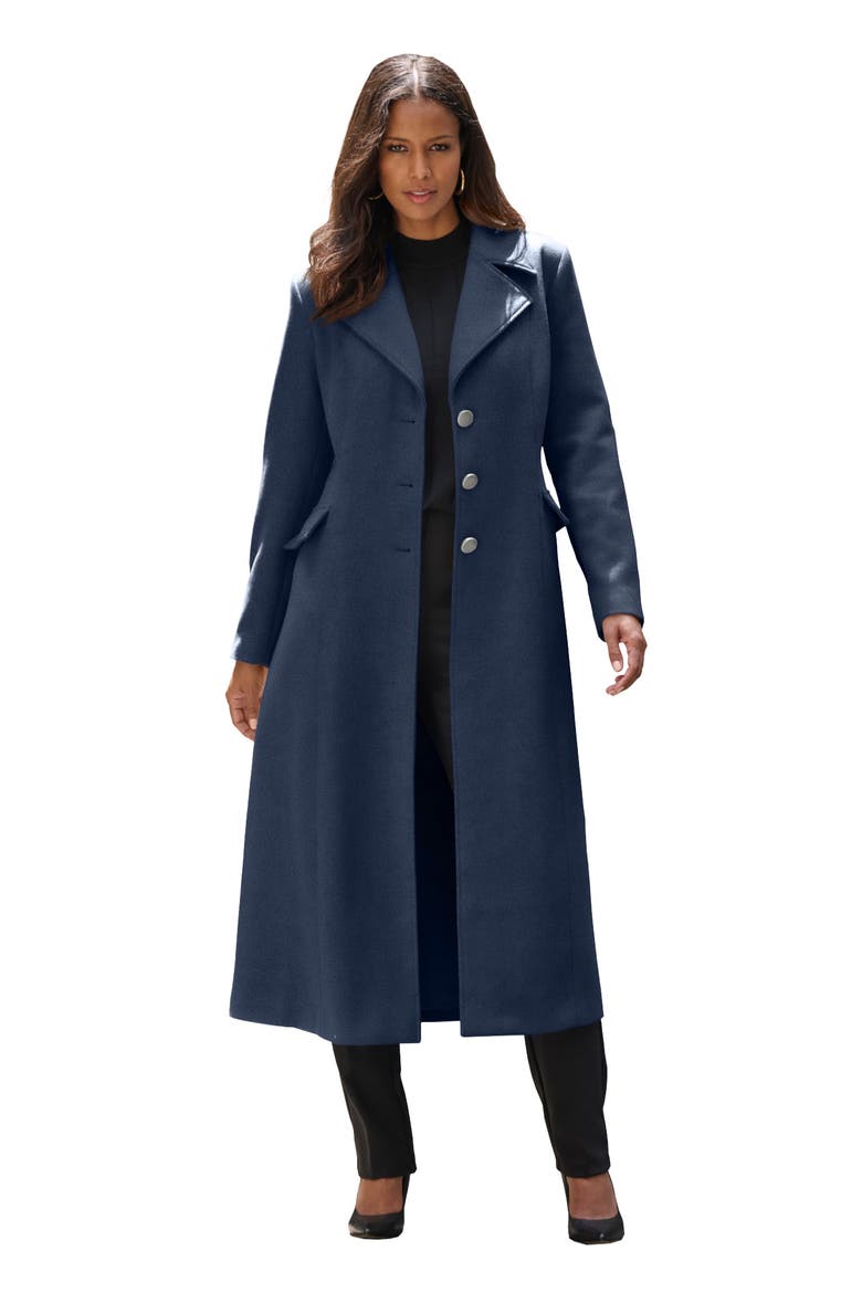 Plus Size Long Tailored Wool Blend Coat, Main, color, NAVY