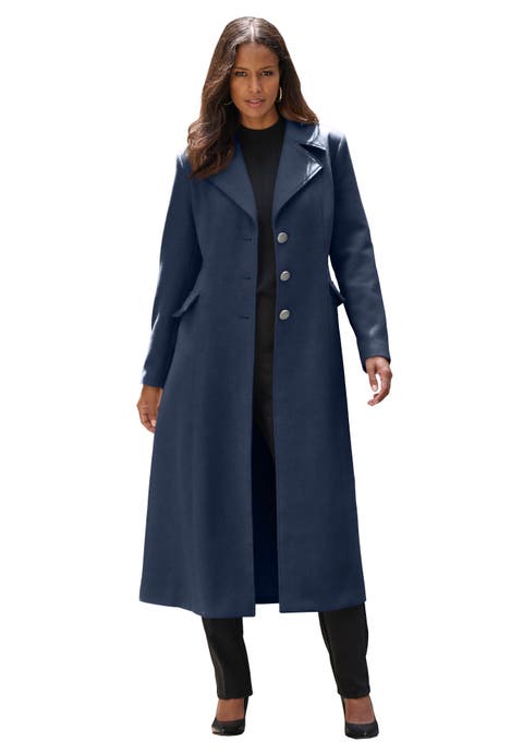 Plus Size Long Tailored Wool Blend Coat