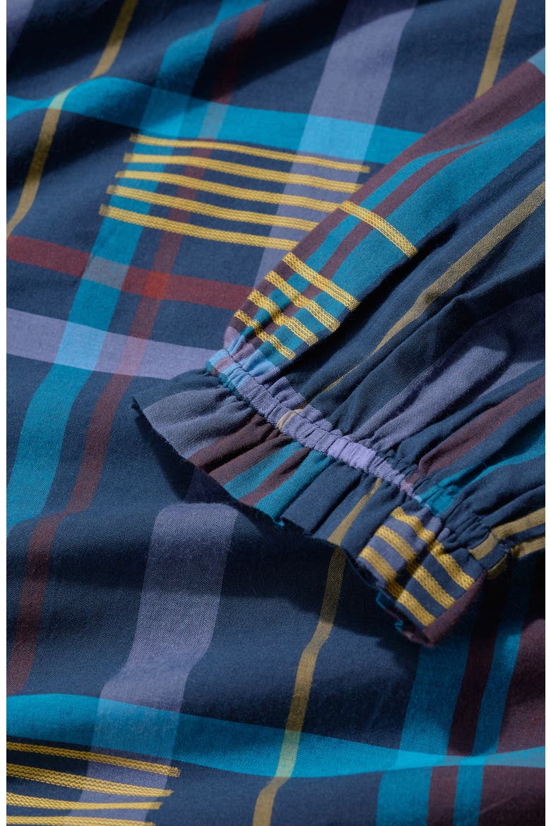 Aggie Ruffle Plaid Split Neck Shirt, Alternate, color, CHERRY TREE TEAL