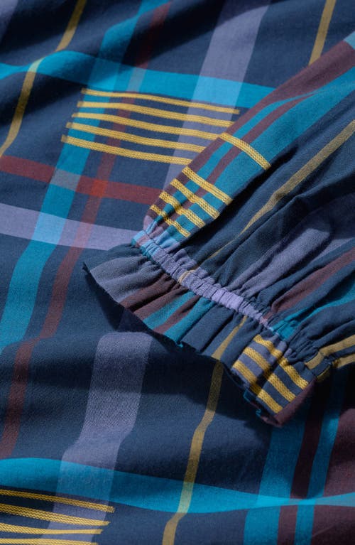 Seasalt Cornwall Aggie Ruffle Plaid Split Neck Shirt In Blue