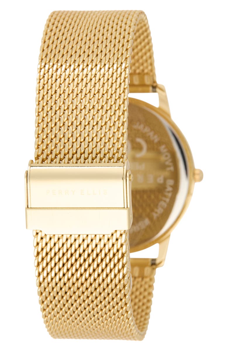 Perry Ellis Diamond Solitaire Mesh Strap Watch, 41mm, Alternate, color, Gold