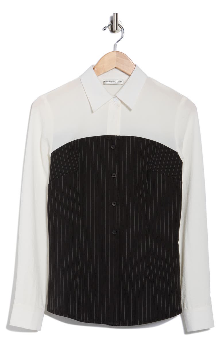 PATRIZIA LUCA Pinstripe Twofer Button-Up Shirt, Alternate, color, Black