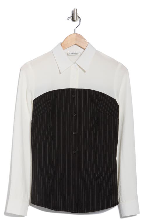 Patrizia Luca Pinstripe Twofer Button-up Shirt In Black