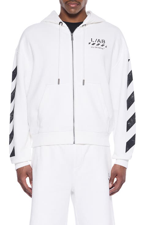 Diagonal Stripe Logo Cotton French Terry Zip Graphic Hoodie