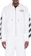 L/AB OFF-WHITE Diagonal Stripe Logo Cotton French Terry Zip Graphic Hoodie