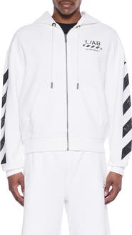 L/AB OFF-WHITE Diagonal Stripe Logo Cotton French Terry Zip Graphic Hoodie