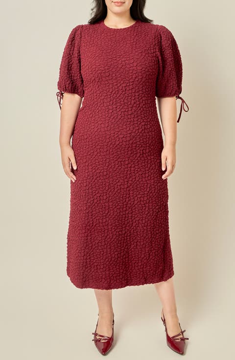 Smocked Puff Sleeve Midi Dress