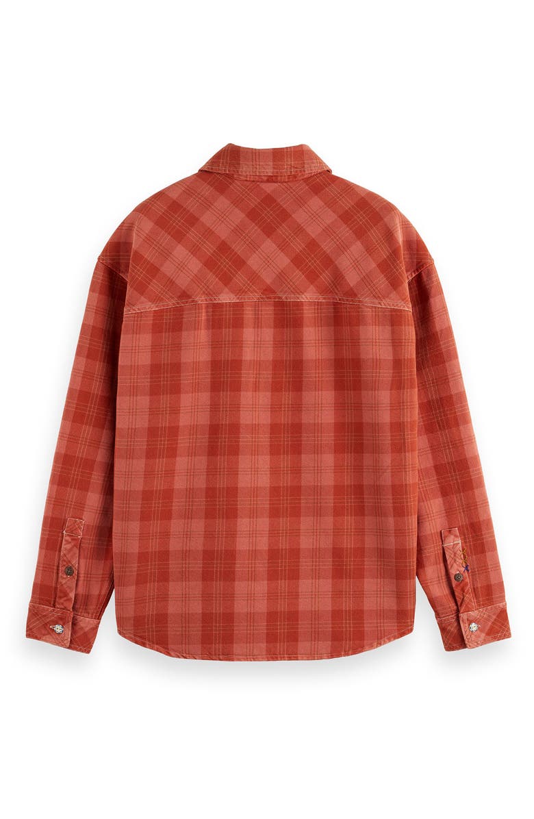 Scotch & Soda Check Washed Denim Overshirt, Alternate, color, Red Check