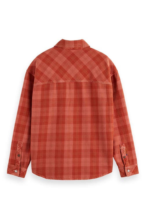 Scotch & Soda Check Washed Denim Overshirt In Red