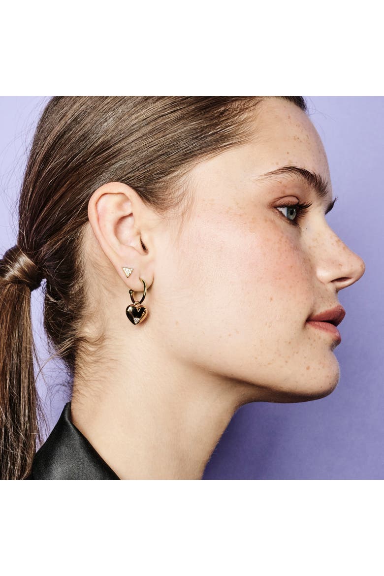 Art Deco Hearts Hoop Earrings, Alternate, color, Gold Vermeil