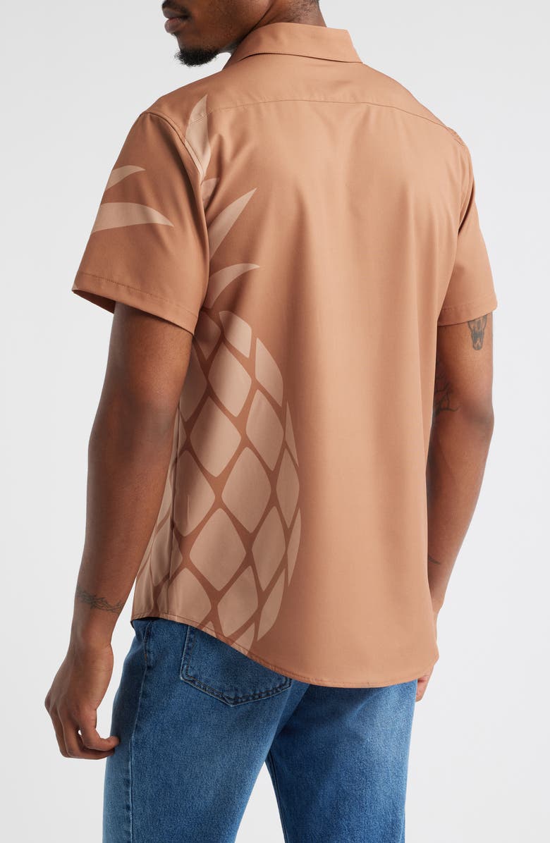 MAVRANS Sand Pineapple Weekend Short Sleeve Performance Button-Up Shirt, Alternate, color, Brown