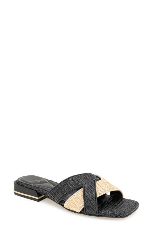 Kenneth Cole Issa Raffia Two Tone Sandal In Natural/black Raffia