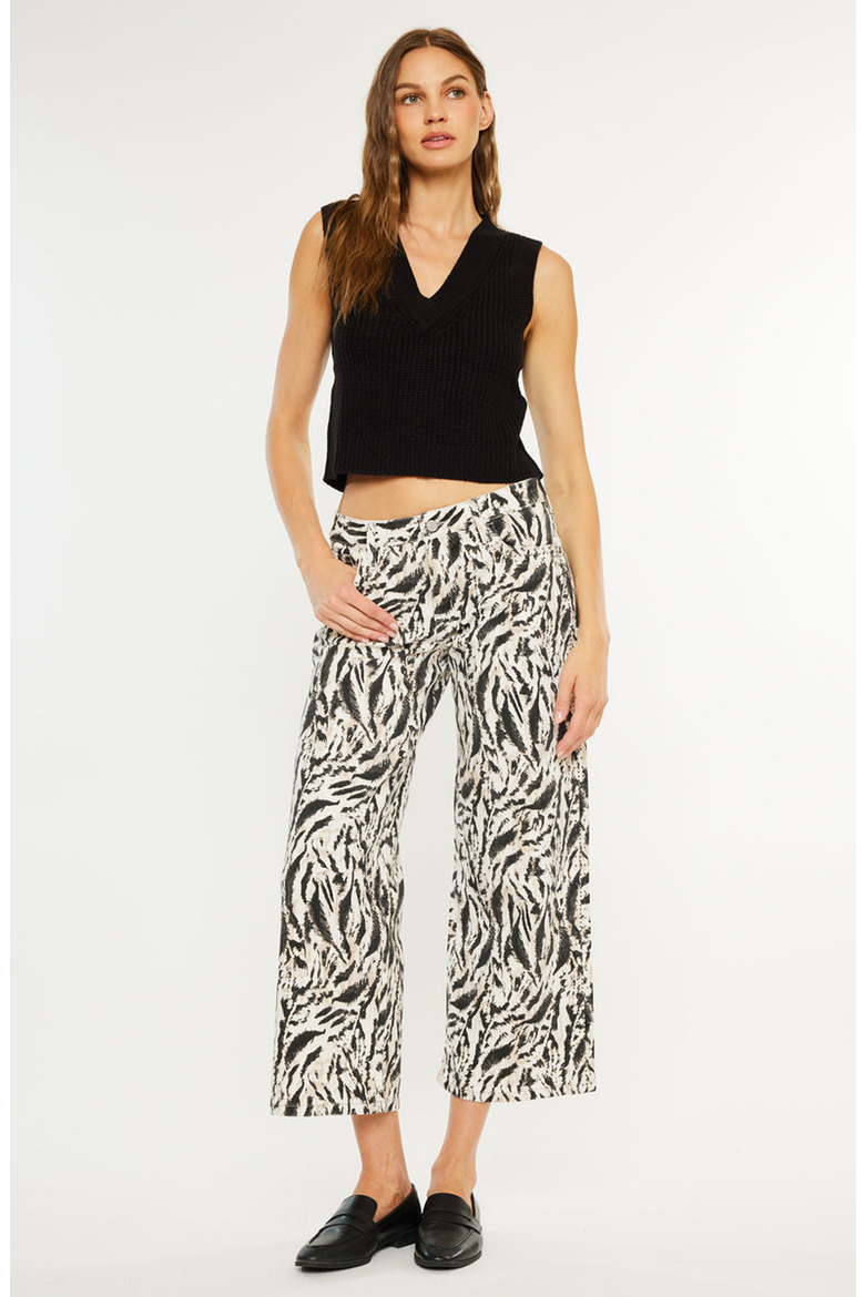 Alonso Mid Rise Printed Cropped Wide Leg Jeans, Alternate, color, Beige Wash