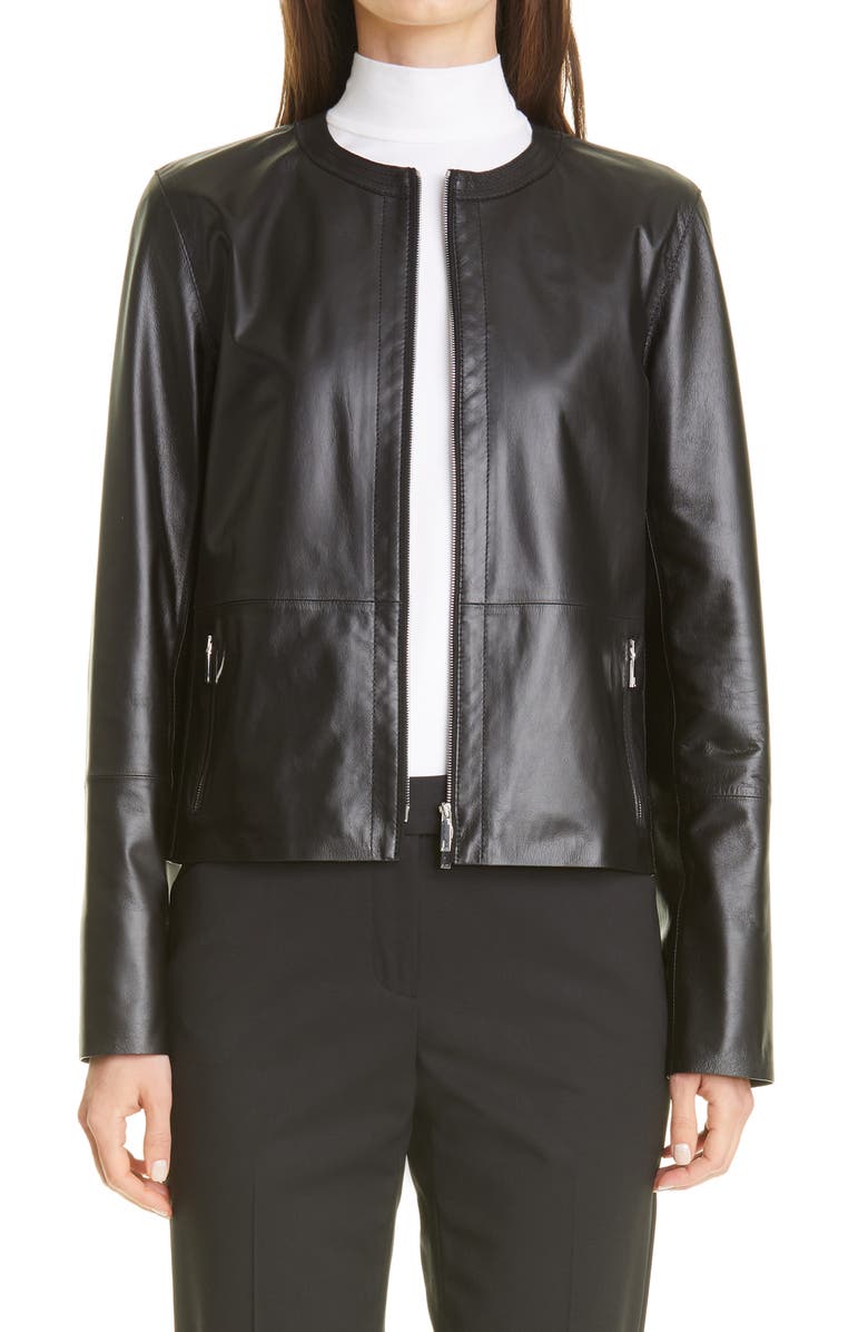 Lafayette 148 New York Griffith Lambskin Leather Jacket, Main, color, 