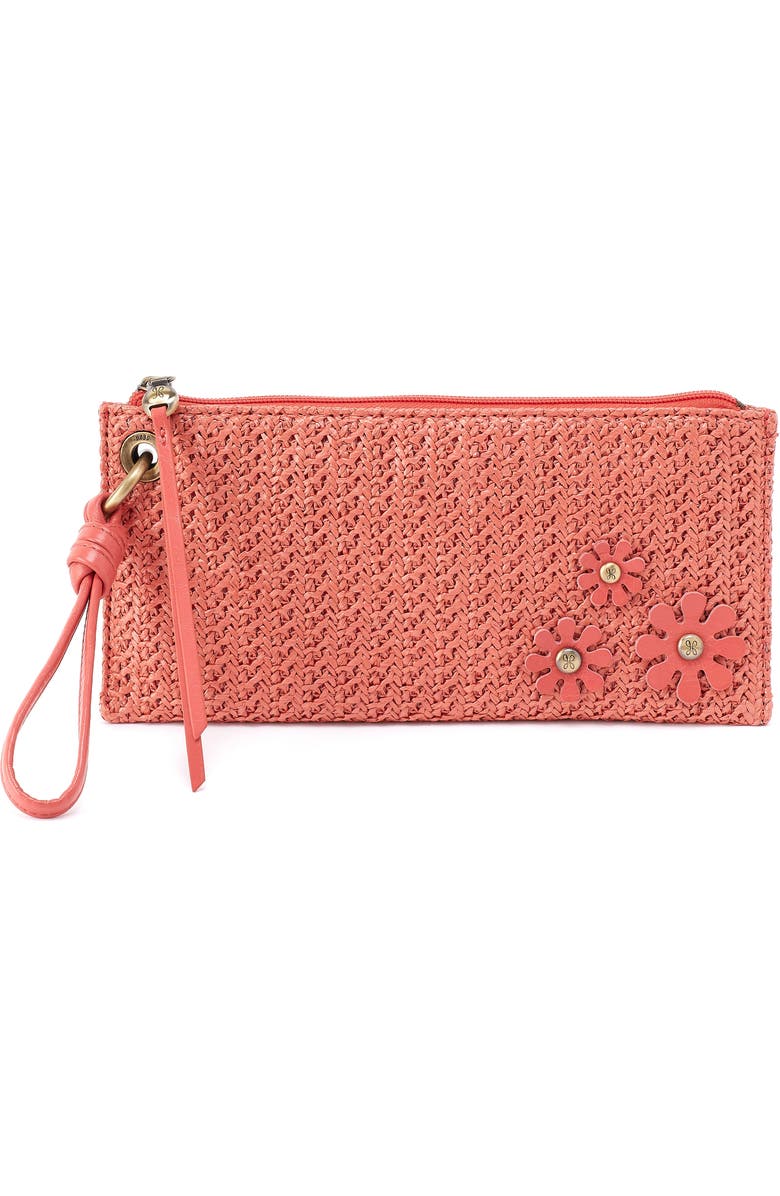 HOBO Vida Woven Wristlet, Main, color, Wild Rose Woven Straw