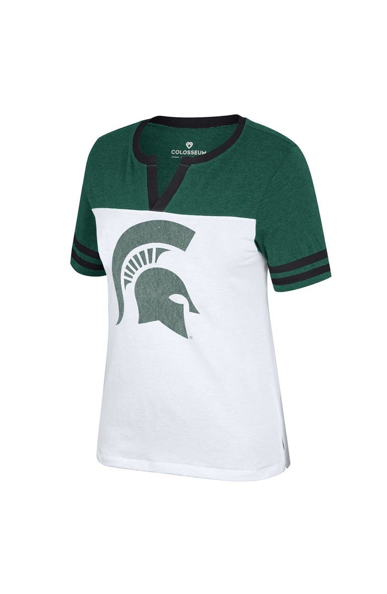 COLOSSEUM Women's Colosseum White/Heather Green Michigan State Spartans Frost Yourself Notch Neck T-Shirt, Alternate, color, 