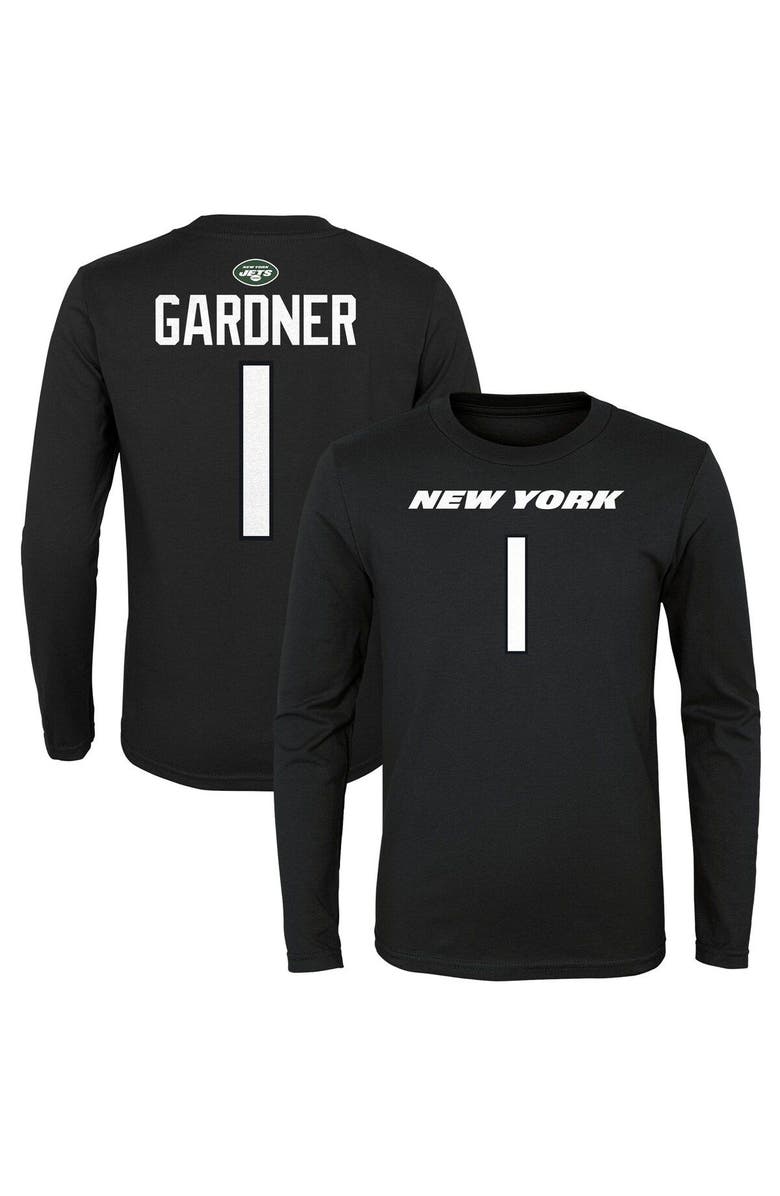 Outerstuff Youth Sauce Gardner Black New York Jets Mainliner Player Name & Number Long Sleeve T-Shirt, Main, color, 