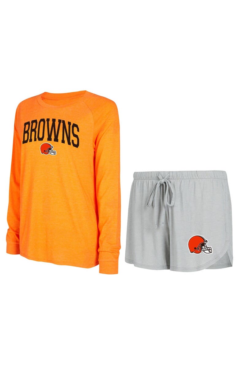 CONCEPTS SPORT Women's Concepts Sport Gray/Orange Cleveland Browns Raglan Long Sleeve T-Shirt & Shorts Lounge Set, Main, color,