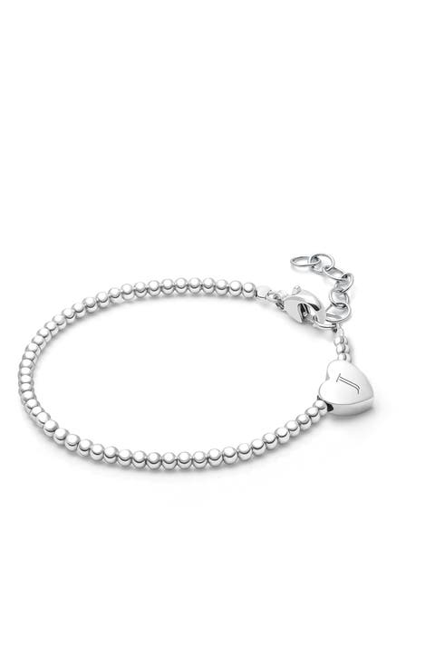 Sterling Silver Dainty Heart & Engraved Initial 5.25" Bracelet
