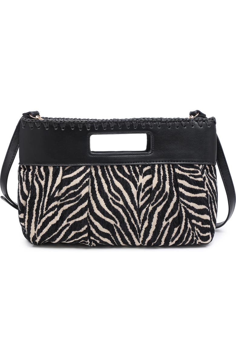 MODA LUXE Zebra Jacquard Clutch, Main, color, Ivory Black