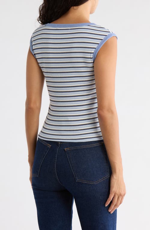 Madden Girl Stripe Scoop Neck Ribbed Tank In Blue