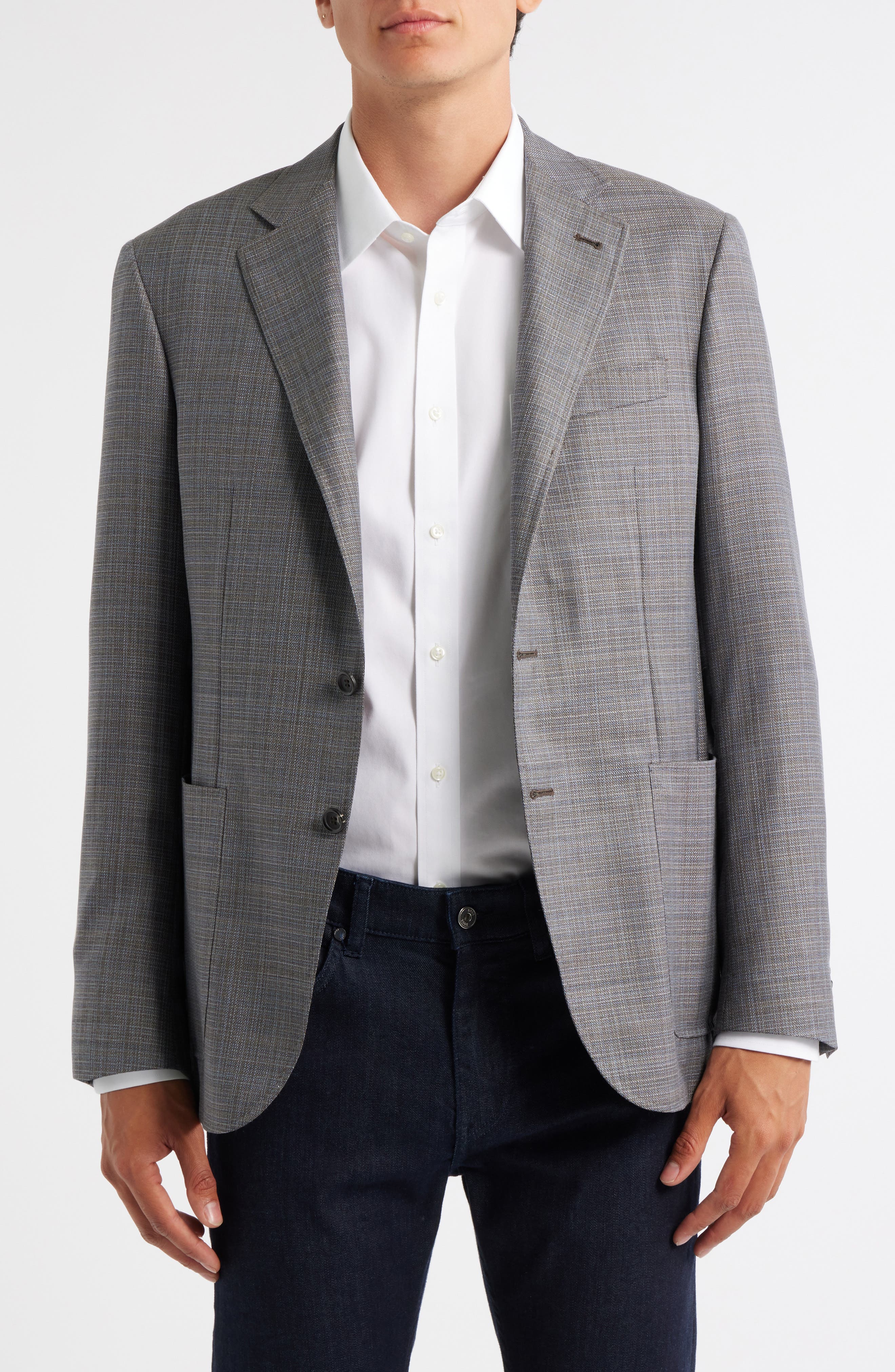 Canali Kei Trim Fit Shadow Plaid Super 130s Wool Sport Coat