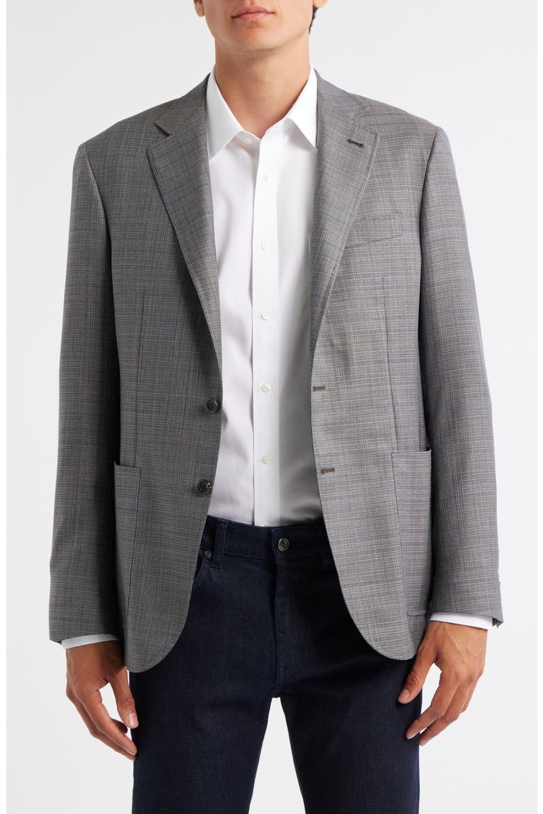 Kei Trim Fit Shadow Plaid Super 130s Wool Sport Coat, Main, color, MED BEIGE