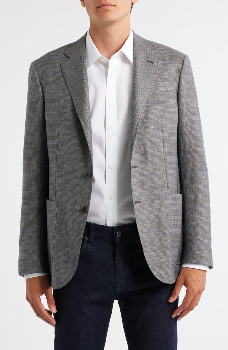Canali Kei Trim Fit Shadow Plaid Super 130s Wool Sport Coat, Main, color, Med Beige