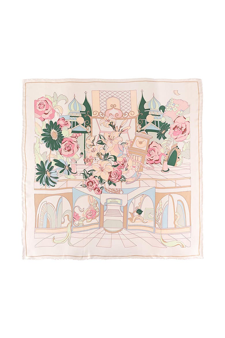 "Vintage Blooms" Large Silk Square Scarf, Main, color, Champagne